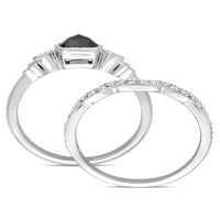 1- Karat crno-bijeli dijamant 10kt bijelo zlato Vintage Bridal Set