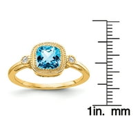 Primal Gold Karat žuto zlato plavi topaz i dijamantni prsten
