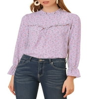 Jedinstveni prijedlozi ženska šifonska bluza s cvjetnim volanima na vratu i dugim rukavima