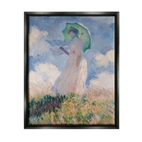 Stupell Industries Žena s parasolom Monet Classic slika Jet Black Fluating Canvas Wall Art, 16x20