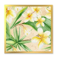 DesignArt 'žuti cvjetovi i tropsko lišće xi' tradicionalni uokvireni umjetnički tisak