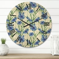 DesignArt 'plavi kukuruzni cvijeće sa zelenim lišćem na bijeloj i' tradicionalnoj drvenoj zidnoj boji
