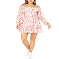 Ružičasta haljina za juniore s cvjetnim printom u boji, veličine u boji