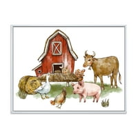 DesignArt 'Farma s guskom kravljem svinjom piletinom i sijenom' Rustikalno uokvirena platna zidna umjetnička tiska