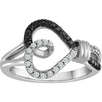 Sterling srebro crno -bijeli karat T.W. Dijamantni prsten
