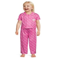 Set pidžama kaputa za djevojčice kratkih rukava s dugim hlačama na kopčanje sprijeda, 2 komada, veličine od 2 do