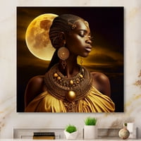 Designart kraljica afrička žena pod mjesecom III platno zidna umjetnost