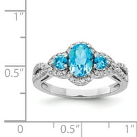 Sterling srebrno plavi topaz i dijamantni prsten. Karat wt- 0,25ct. Gem WT- 1,24CT