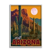 Stupell Industries Posjetite Arizona Sjajno pustinjsko nebo Arid Vegetacijsko grafičko umjetnost siva uokvirena