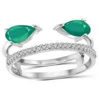 Carat T.G.W. Smaragdni i bijeli dijamantni naglasak srebrni prsten