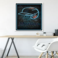 Miami Marlins - plakat neonske kacige, 22.375 34 uokviren