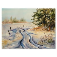 DesignArt 'snježna zimska šuma krajolik ruralna cesta u snijegu' Tradicionalno platno zidne umjetničke tisak