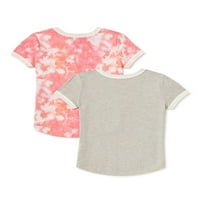 Social Edition Girls Graphic Print Ringer majice, 2-pack, veličine 4-16