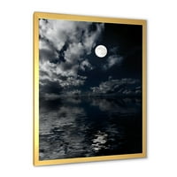 DesignArt 'Noć punog mjeseca u oblačnom nebu iv' nautički i obalni uokvireni umjetnički tisak