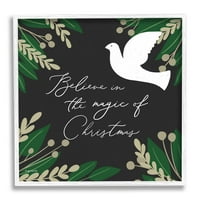 Stupell Industries Magic of Christmas Botanic Dove Graphic Art White Framed Art Print Art Art, Dizajn Kyra Brown