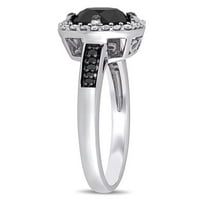 Miabella 1- Carat T.W. Crno -bijeli dijamant 14K bijeli zlatni halo zaručnički prsten