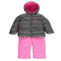 Ružičasta platinasta zimska jakna sa srcem za djevojčice, kaput i snježne hlače, Bib, set za zimsko odijelo
