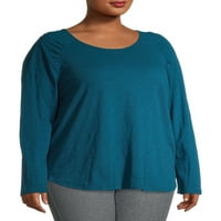 Terra & Sky Women's Plus Size Crewneck Dot print majica za bejzbol s dugim rukavima