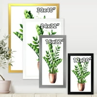DesignArt 'Zamioculcas tropska biljka sa zelenim lišćem na bijeloj' tradicionalno uokvireni umjetnički tisak