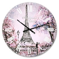DesignArt 'eiffel s ružičastim cvjetovima' francuski seoski zidni sat