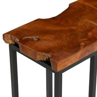 Decmode 11 25 smeđeg tikovine drva živa ruba gornji naglasak stol s crnom metalnom podlogom, 1 komad