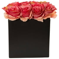 Aranžman gotovo prirodnih ruža od svile u Crnoj vazi visokoj 9 inča