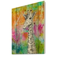 Dizajnerska umjetnost Jednobojni uzorak žirafe na svijetloj dugi dječji umjetnički otisak na prirodnom borovom drvetu