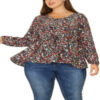 Jedinstvene ponude ženske plus matične bluze v gumb za vrat Up Ruffle Flowy Tunic Peplum vrhovi