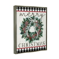 Sretan Božić, škotski vijenac, grafika, sjajno sivo platno s plutajućim okvirom, zidni tisak, dizajn Elizabeth Tindall