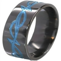 Ravni crni cirkonijev prsten plemenski dizajn anodiziran u plavoj boji