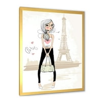 DesignArt 'Slatka djevojka do turneje Paris Eiffel Tower' Dječja umjetnost uokvirena umjetnički tisak