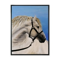 DesignArt 'Izbliza bijelog konja u Frarow' Farmhouse uokvirenom platnu zidne umjetničke tiska