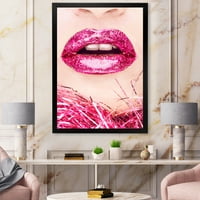 Designart 'Bliski plan zlatnih ženskih usna II' Moderni uokvireni umjetnički tisak