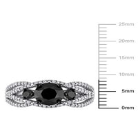 1- Karat T.W. Crno -bijeli dijamant 14KT zaručnički prsten bijelog zlata