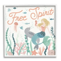 Stupell Industries Free Spirit fraza Dječje podvodne životinje sirena, 17, dizajn Laura Marshall