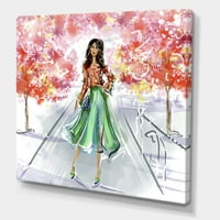 Dizajnerska umjetnost lijepa žena u modnoj odjeći u parku tradicionalni zidni otisak na platnu