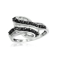 Nakit klub 0. Crni i bijeli dijamantni prsten od 1 karatnog srebra za žene
