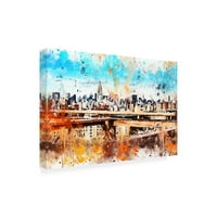 Zaštitni znak likovna umjetnost 'NYC Zbirka akvarela - Manhattan View III' Canvas Art by Philippe Hugonnard