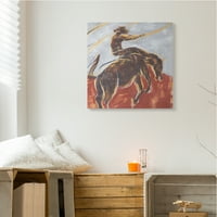 Stupell Industries Western kauboj Lasso Horse Buck crveno plavo platno zidna umjetnost, 36, dizajn Annie Warren