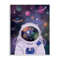 Stupell Industries Cosmic Universe Reflection Astronaut kaciga Galaxy Stars Wood Wall Art, 15, Dizajn Lisa Perry