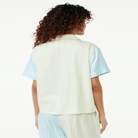 Ženski tkani gornji dio pidžame s izrezanim ovratnikom u rasponu od 9 do 3 inča