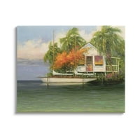 Tropska primorska kuća čamac pejzažni slikarski galerija zamotana platno print zidna umjetnost
