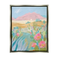 Pustinjski kanjon Stupell svijetle biljke Kaktusa pejzažno slikarstvo Sivi plovak uokvireni umjetnički tisak zidna