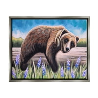 Stupell Industries opuštajući medvjed za odmor stabla livada slikanje sjajne sive plutajuće uokvirene platnene zidne