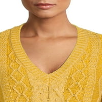 Vrijeme i TRU ženski kabelski džemper s V-izrezom