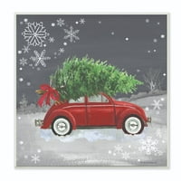 Stupell Industries Holiday Crveni automobil božićno drvce Ilustracija drvena umjetnost umjetnika Anita Phillips