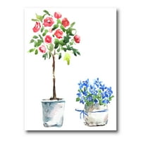 DesignArt 'Crvene i plave kućne biljke' tradicionalno platno zidne umjetničke tisak