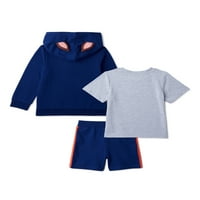 Komplet odjeće za malu djecu i dječake S kapuljačom majica i kratke hlače 3 komada veličine 12m-5T