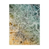 Zaštitni znak likovna umjetnost 'London England Street Map Teal Orange' platno umjetnost Michaela Tompsetta