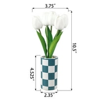 Osnovni tabletop 10.5 Umjetni tulipani u plavoj kariranoj keramičkoj vazi